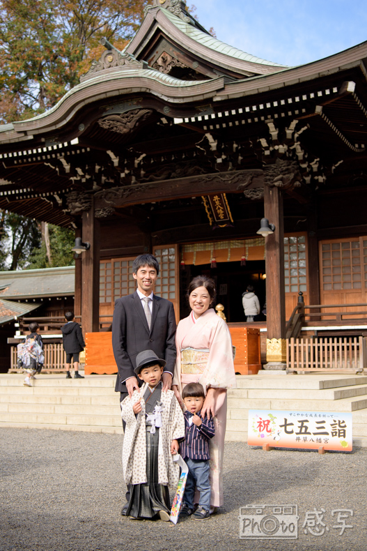 七五三　男の子　5歳　井草八幡宮　東京都　杉並区　出張撮影　家族写真