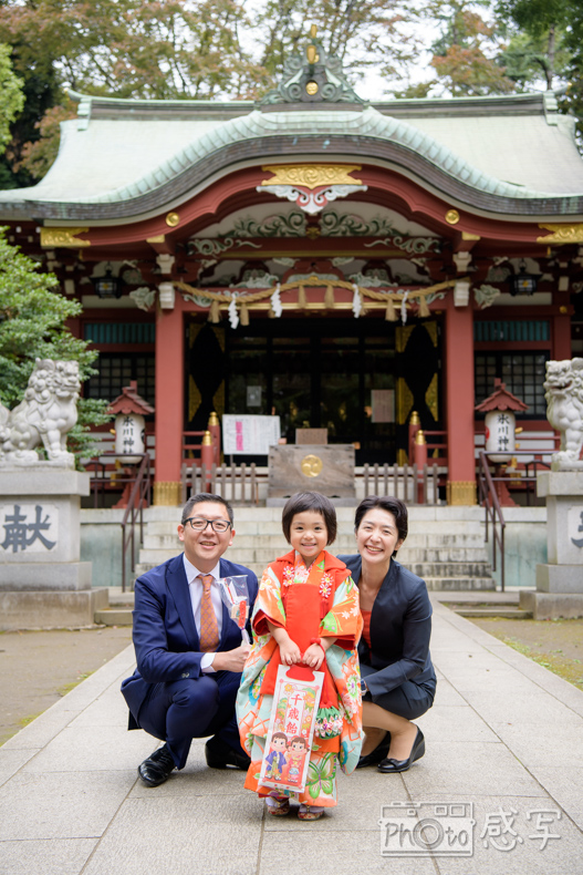 七五三　３歳　女の子　東京都　中野区　出張撮影　家族写真　中野氷川神社