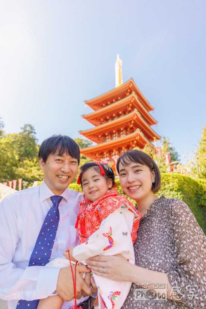 七五三　３歳　女の子　高幡不動尊　東京都　日野市　出張撮影　家族写真