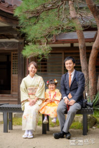 七五三の家族写真　出張撮影　３歳女の子　村松山虚空蔵堂