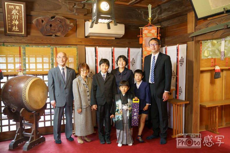 八雲氷川神社　七五三　５歳　男の子　家族写真　ファミリーフォト