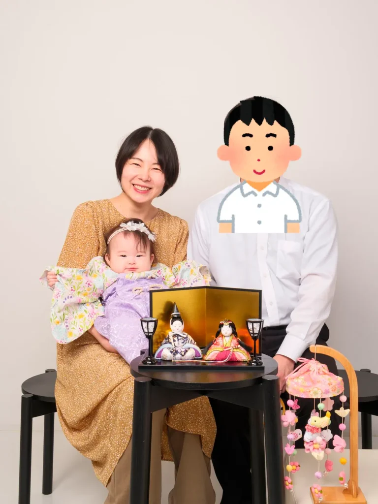 生後7ヶ月の赤ちゃんと一緒に家族写真 セルフフォト